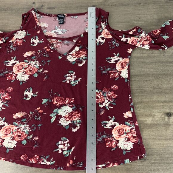 Rue 21 Womens Floral Blouse Size XL Cold Shoulder Long Sleeve V-Neck Stretch - Picture 7 of 7